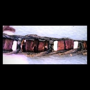 Hemp Necklace with Brown & White Wood Beads